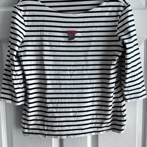Saint James Women's Nautical Striped Long Sleeve Top Navy and White Lycra XS